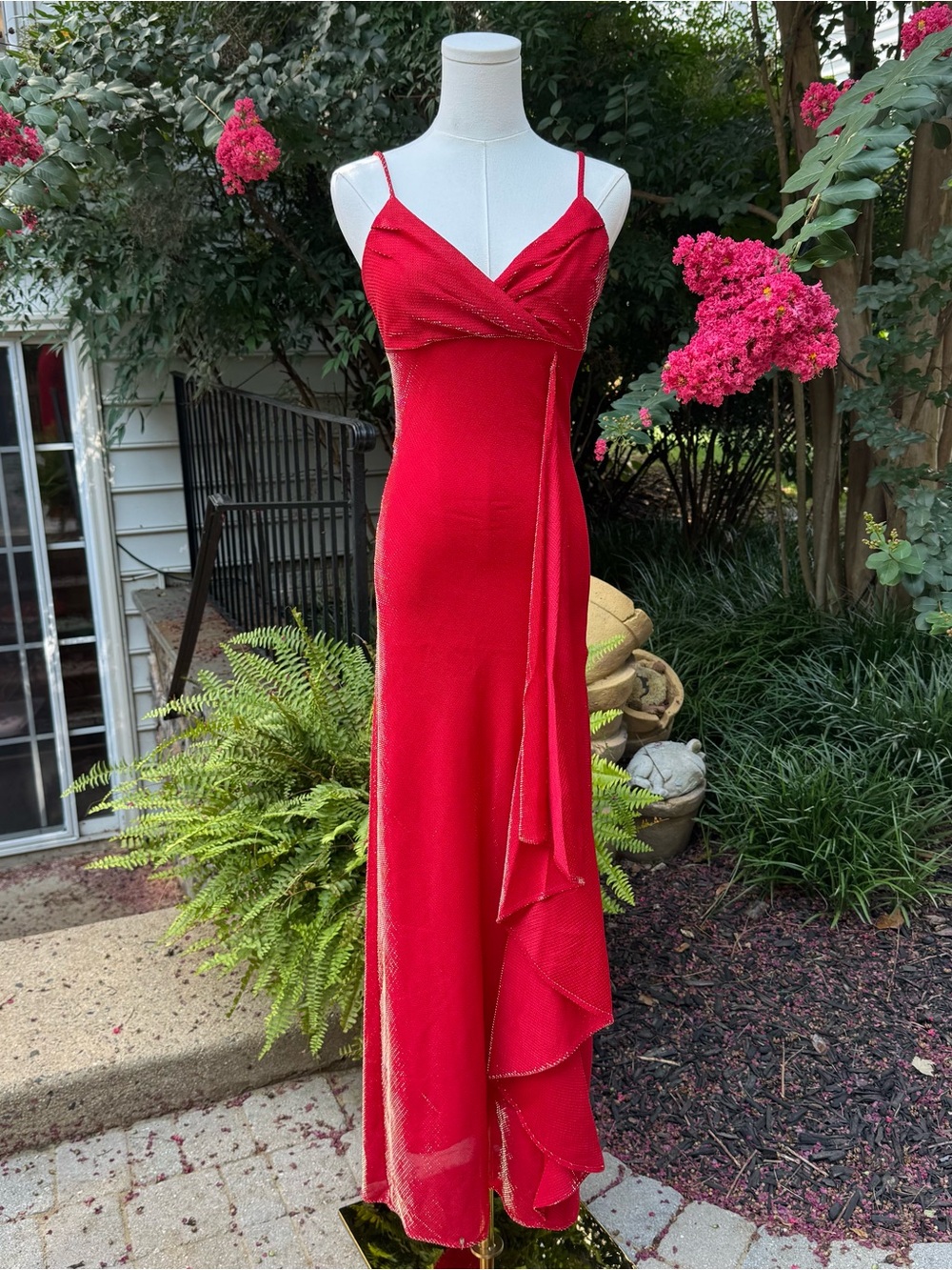 Vintage Red Spaghetti-Strap Prom Gown